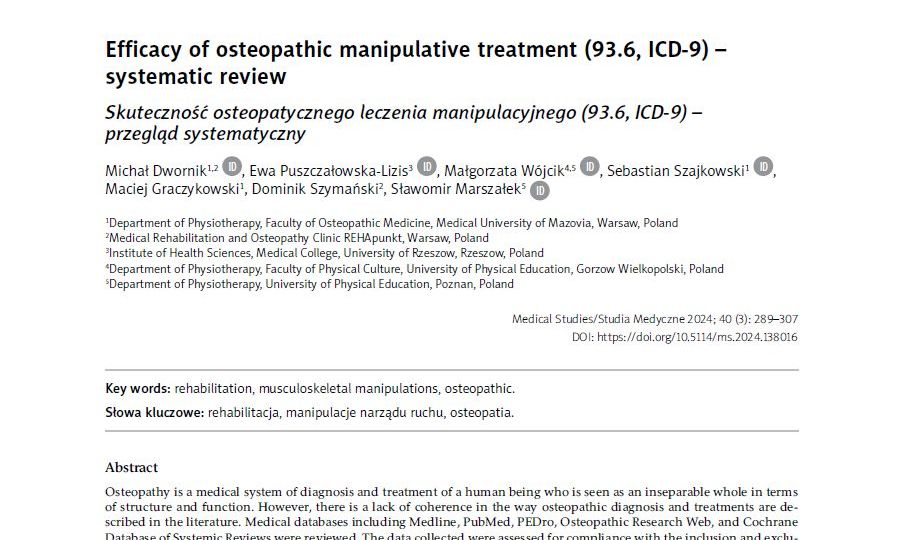 Skuteczność osteopatycznego leczenia manipulacyjnego (93.6, ICD-9) – przegląd systematyczny3