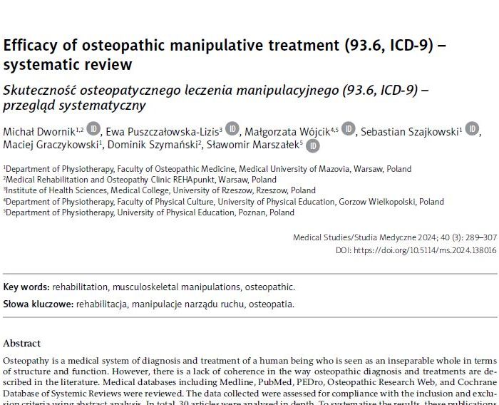 Skuteczność osteopatycznego leczenia manipulacyjnego (93.6, ICD-9) – przegląd systematyczny3